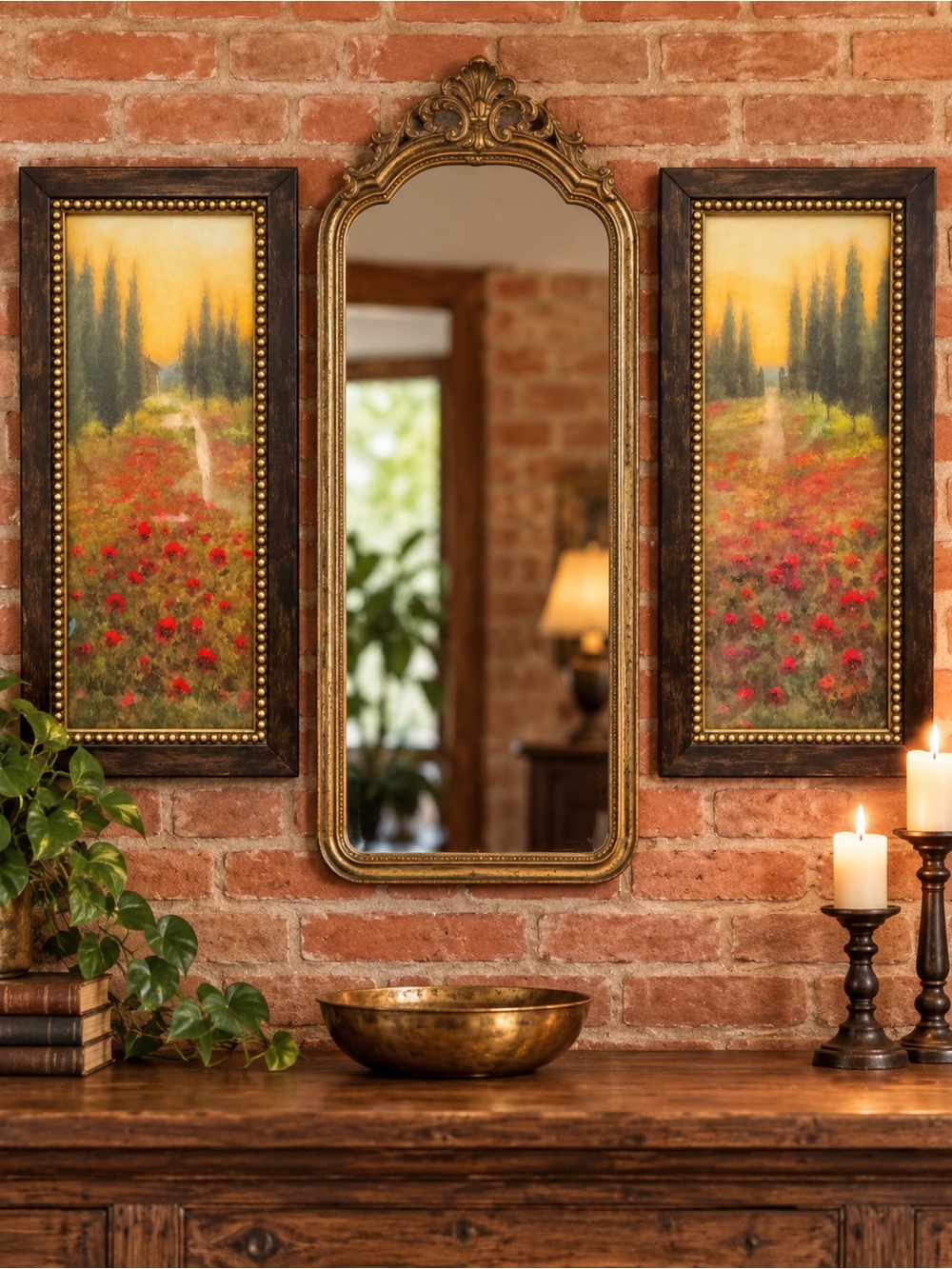 Set Two Framed Vintage Poppy Tree Art Pints by Home and Garden Party